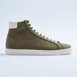 Zara Olive Green and White High-Top Sneakers